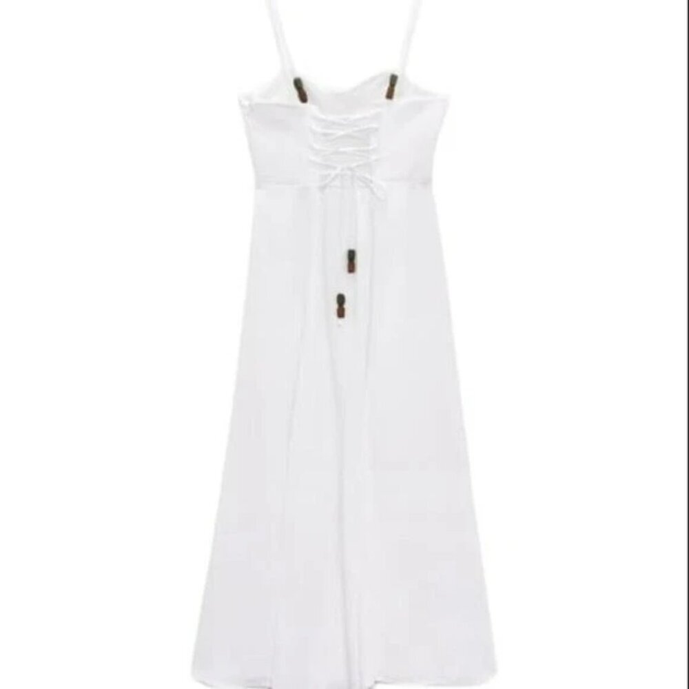 ZARA DRESS MIDI WHITE with SWEETHEART NECKLINE Back self-lacing
